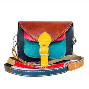 Vintage 90s Colorblock Leather Saddle Crossbody